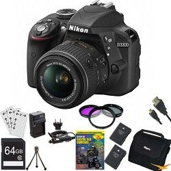 Nikon D3300 DSLR 24.2 MP HD 1080p Camera with 18 55mm Lens   Black Bundle