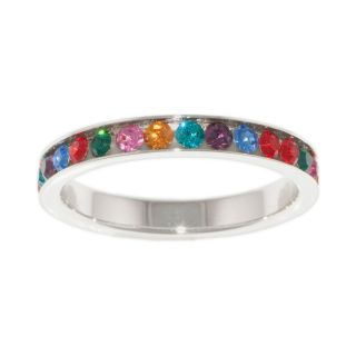 Bridge Jewelry Silver Plated Multi Crystal Eternity Ring