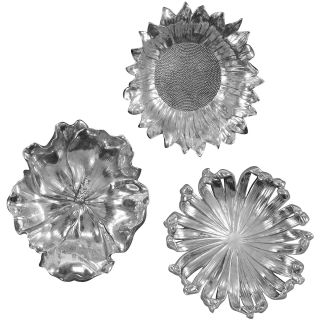 Silver Tone Flowers Set of 3 Wall Decor