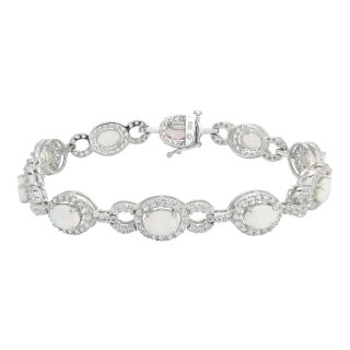 Sterling Silver Lab Created Opal & White Sapphire Bracelet, Womens