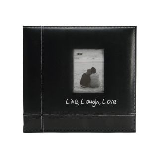 Embroidered Stitched Leatherette Postbound Album, Black