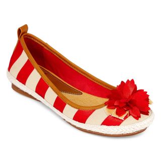 Yuu Garet Striped Flats, Red, Womens