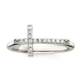 1/10 CT. T.W. Diamond Sterling Silver Mini Sideways Cross Ring, Womens