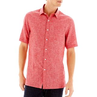 CLAIBORNE Short Sleeve Linen Cotton Shirt, Tan, Mens