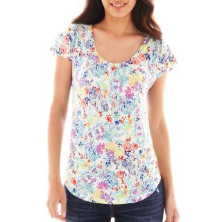 LIZ CLAIBORNE Short Sleeve Floral Flutter Tee   Tall, French Peri Multi, Womens