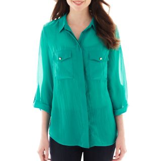 Como Black 3/4 Roll Sleeve Button Front Shirt   Tall, Green