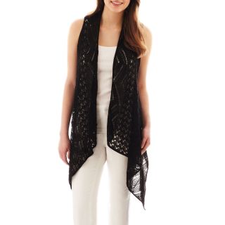 Take Out Open Front Pointelle Vest, Black, Womens