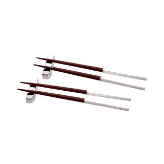 Wood/Polished Metal Chopstick Set