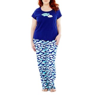 MIXIT Mixit Short Sleeve Pajama Set   Plus, Navy Dream On It, Womens