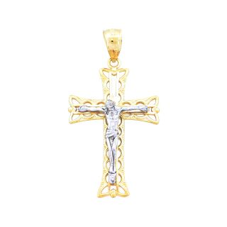 14K Two Tone Gold Crucifix Pendant, Womens