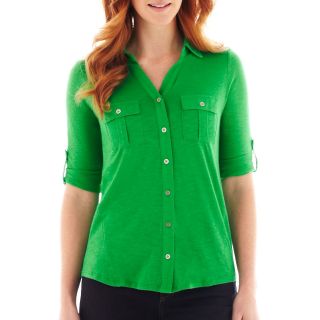 LIZ CLAIBORNE 3/4 Sleeve Knit Shirt   Tall, Fern Leaf, Womens