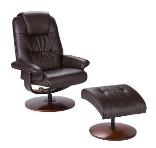 Brown Leather Recliner and Ottoman