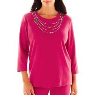 Alfred Dunner Avenue Louise Necklace Knit Top, Raspberry, Womens