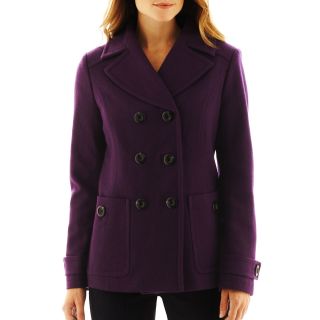 St. Johns Bay Classic Pea Coat   Talls, Purple, Womens