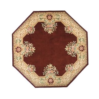 Open Field Hand Carved Wool Octagonal Rug, Rose
