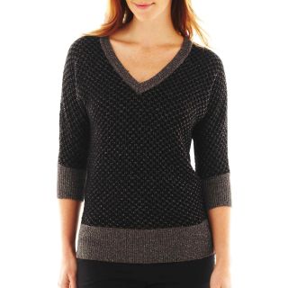Worthington Dolman Sleeve V Neck Sweater, Black, Womens