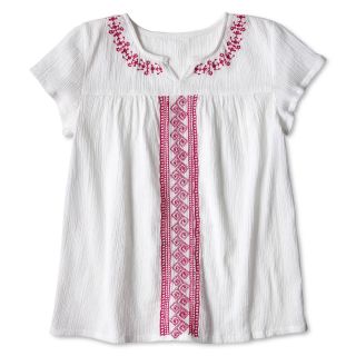 ARIZONA Embroidered Gauze Short Sleeve Top   Girls 6 16 and Plus, White, Girls