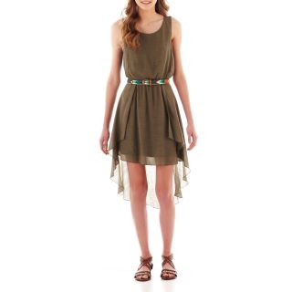 LOVE REIGNS As U Wish Sleeveless Belted High Low Dress, Olive