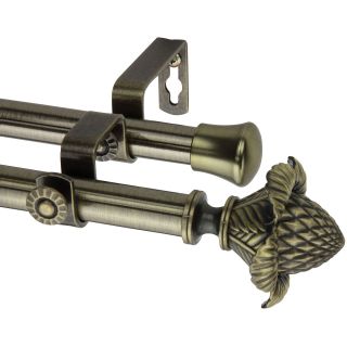 ROD DESYNE Double Curtain Rod with Bloom Finials, Antique Brass