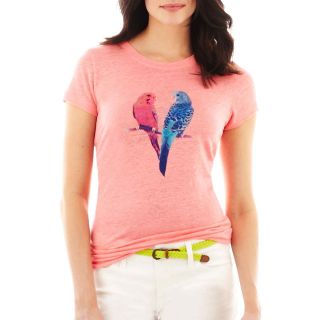 Short Sleeve Linen Graphic Tee, Fun Coral Parrots, Womens
