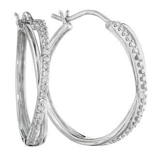 1/10 CT. T.W. Diamond Sterling Silver X Hoop Earrings, Womens