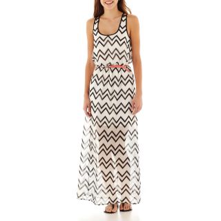 City Triangles Lattice Back Belted Maxi Dress, White