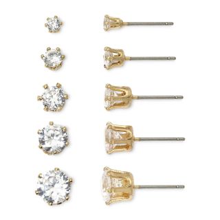 Sensitive Ears Gold Tone Cubic Zirconia 5 pr. Earring Set