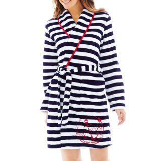 Comfort and Co. Long Sleeve Fleece Robe, Navy Stripe, Womens