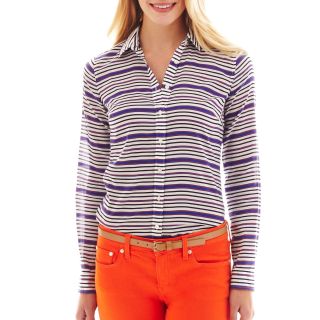 Long Sleeve Silk Blend Shirt, Orange/Blue