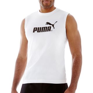 Puma Logo Muscle Tank, White, Mens