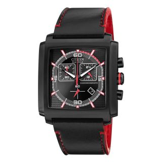 Drive from Citizen Eco Drive Mens Black & Red Square Chronograph Watch AT2215 