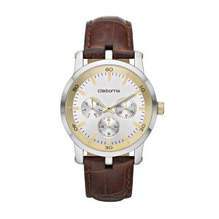 CLAIBORNE Mens Multifunction Brown Leather Watch