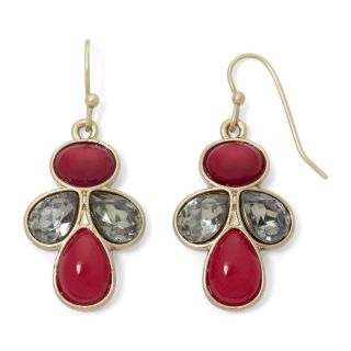 LIZ CLAIBORNE Gold Tone, Red Stone & Crystal Drop Earrings