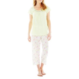 Earth Angels Short Sleeve Shirt and Capris Pajama Set, Mint Tossed Leaves,