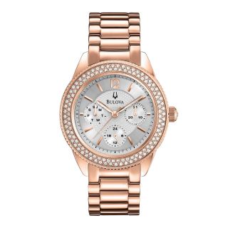 Bulova Womens Crystal Accent Rose Tone Multifunction Watch