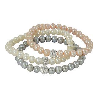 ONLINE ONLY   Sterling Silver Cultured Pearl & Crystal 3 pc. Bracelet Set,