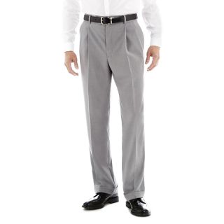 Stafford Sharkskin Pleated Dress Pants, Grey, Mens