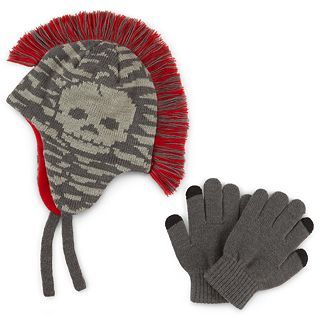 Berkshire Mohawk Hat & Gloves Set   Boys, Grey, Boys