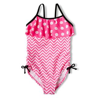 BREAKING WAVES Dot Chevron One Piece Swimsuit   Girls 6 16 and Plus, Pink, Girls