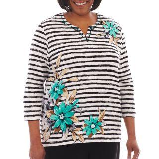Alfred Dunner Beekman Place Striped Floral Print Knit Top   Plus