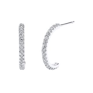 Bridge Jewelry Pure Silver Plated Cubic Zirconia Semi Circle Hoop Earrings