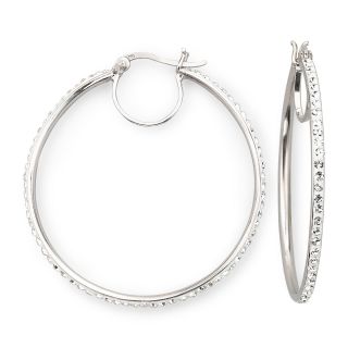 Sterling Silver Hoop Earrings With Crystal Accents, Womens