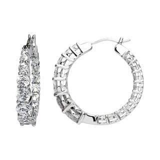 100 Facets by DiamonArt Graduated Cubic Zirconia Framed Hoop Earrings, Womens