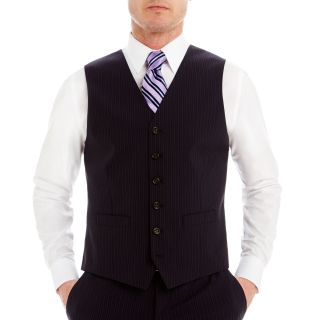 Stafford Navy Pinstripe Suit Vest, Navy Stripe, Mens
