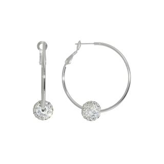 Bridge Jewelry Sterling Silver Plated Crystal Ball Hoop Earrings