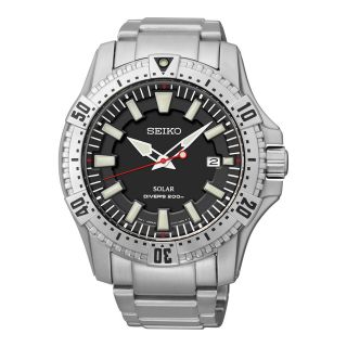 Seiko Solar Mens Silver Tone Stainless Steel Dive Watch