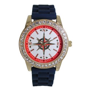 Womens Compass Graphic Dial Leather Strap Watch, Red