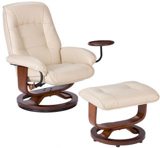 Taupe Leather Recliner and Ottoman