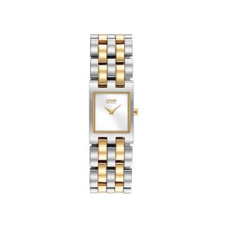 Citizen Eco Drive Womens Two Tone Square White Dial Bracelet Watch EX1304 51A