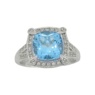 Cushion Cut Blue Topaz & Lab Created White Sapphire Ring, Womens